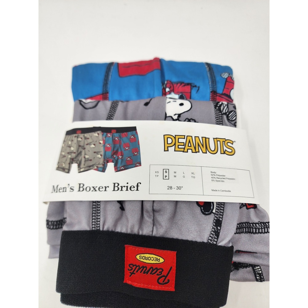 Peanuts Mens Snoopy Boxer Briefs Blue Polyester Blend Casual Size Small